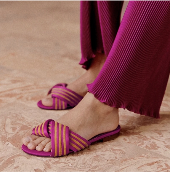Sezane Editions Mules Miranda Pink & Gold Slides Sz8 With Box - Picture 1 of 10